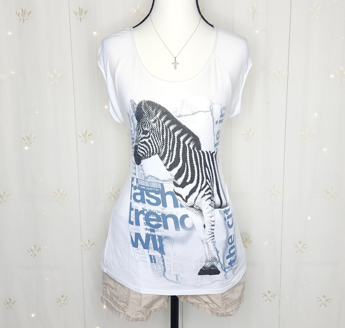 Y2K White Zebra Animal Print Open-Back Top