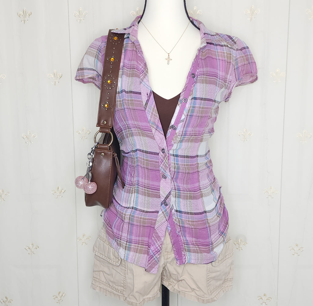 Purple Plaid Babydoll Button-Up Flannel