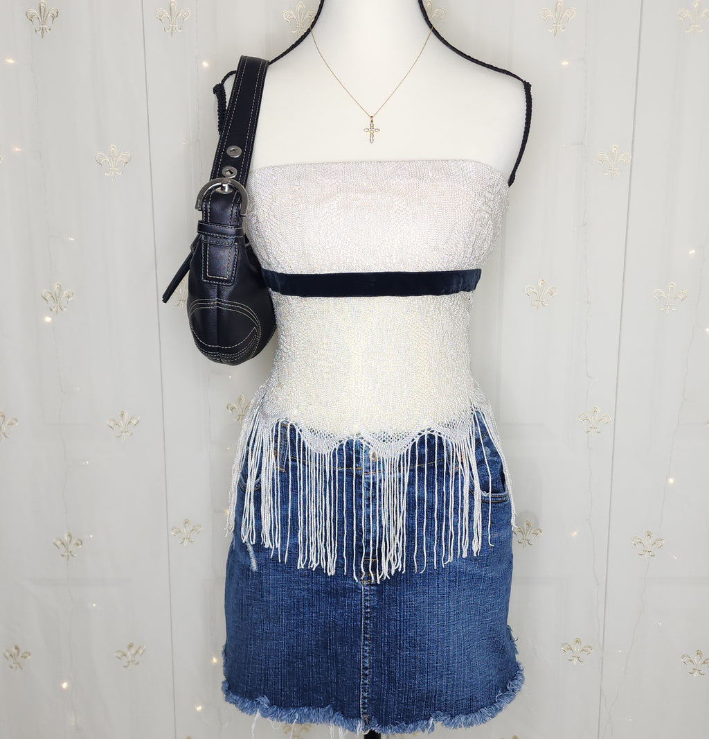 Y2K Charolette Russe Boho Woven Fringed Detailing Tube Top