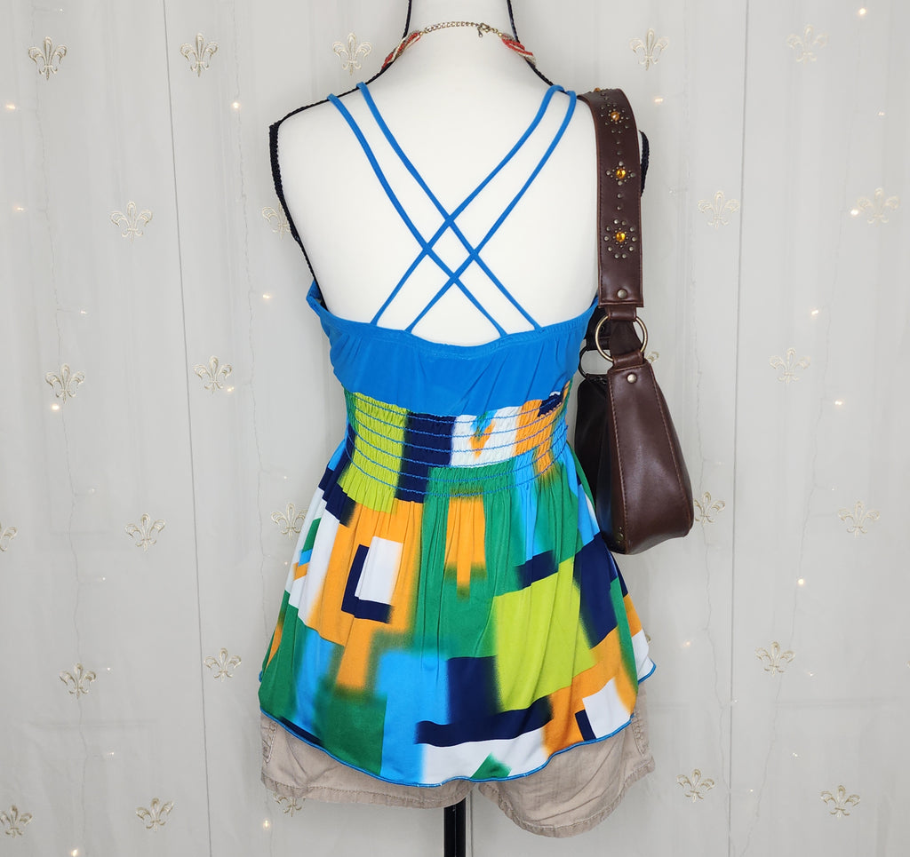 Y2K Babydoll Unique Colorful Spaghetti Strapped Flowy Top