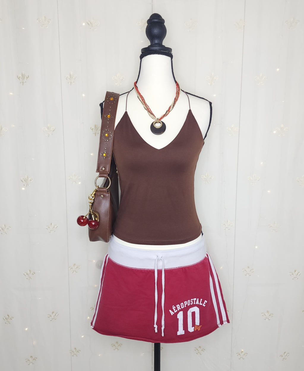 Y2K Aéropostale Cherry Red Graphic Print Mini Skirt with Built-In Shorts