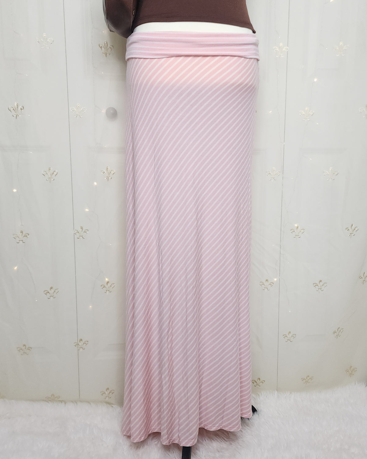 Y2K Baby Pink N' White Striped Maxi Skirt