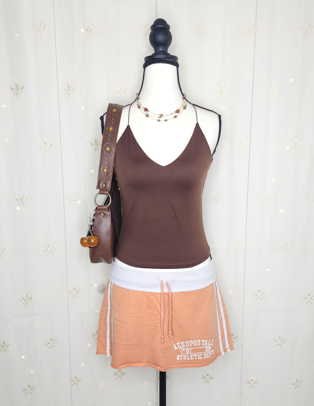 Y2K Aéropostale Orange Graphic Print Mini Skirt with Built-In Shorts