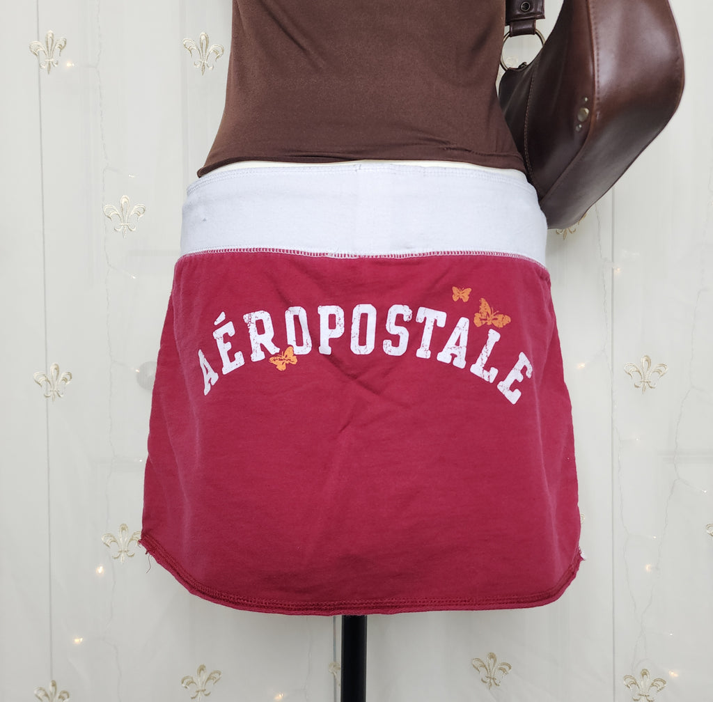 Y2K Aéropostale Cherry Red Graphic Print Mini Skirt with Built-In Shorts