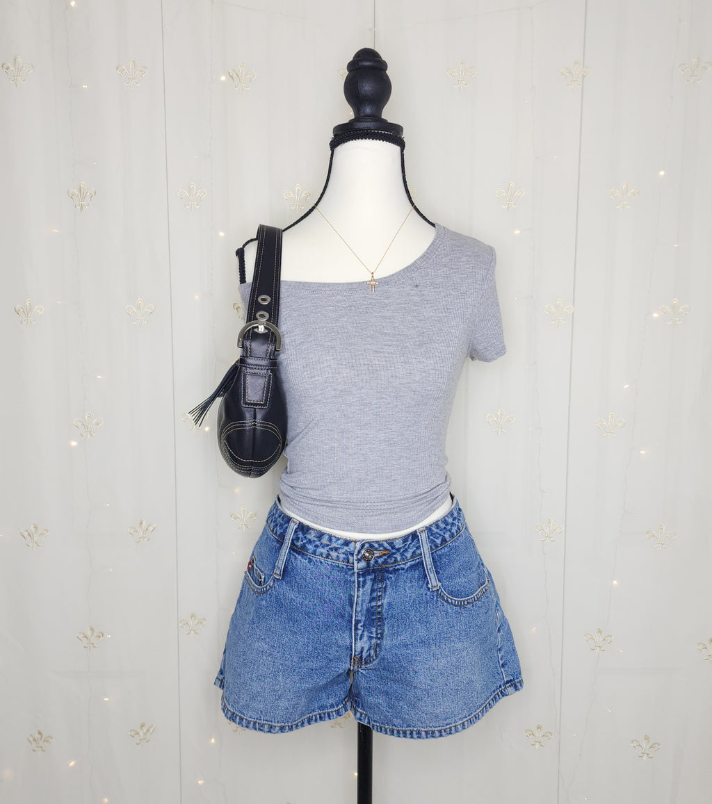 Y2K Low Rise Medium Wash Blue Denim Shorts