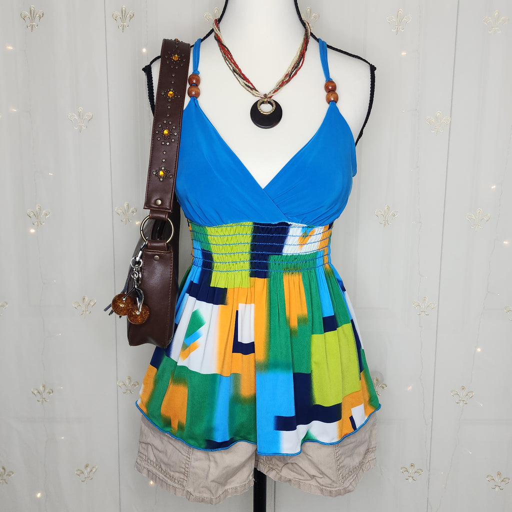 Y2K Babydoll Unique Colorful Spaghetti Strapped Flowy Top
