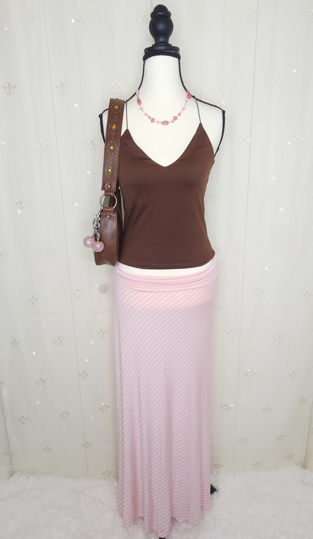Y2K Baby Pink N' White Striped Maxi Skirt