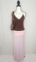 Y2K Baby Pink N' White Striped Maxi Skirt