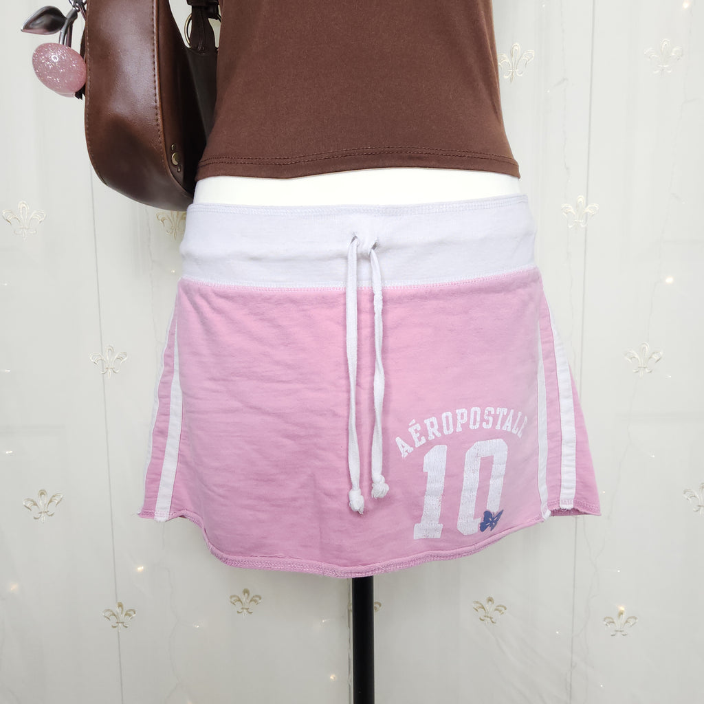 Y2K Aéropostale Baby Pink Graphic Print Mini Skirt with Built-In Shorts