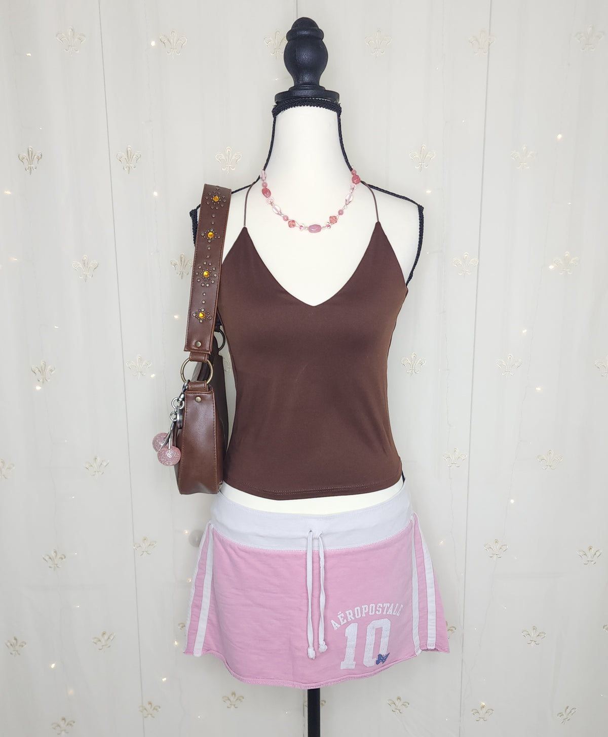 Y2K Aéropostale Baby Pink Graphic Print Mini Skirt with Built-In Shorts
