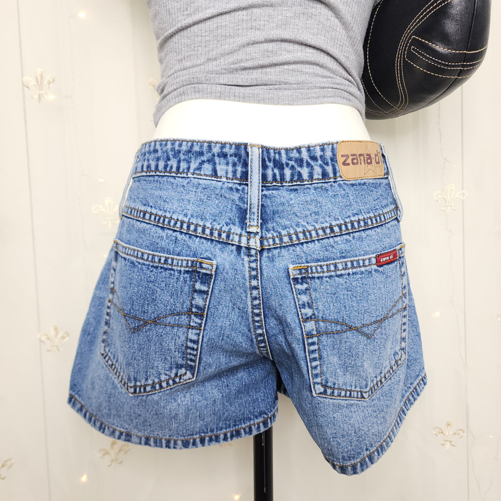 Y2K Low Rise Medium Wash Blue Denim Shorts