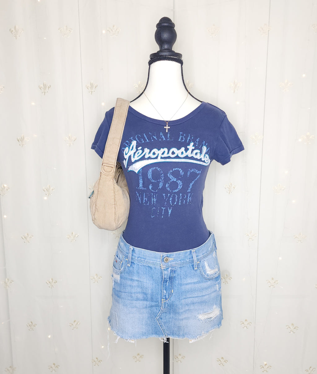 Y2K Aéropostale Navy Blue Spell-Out Graphic Print Top