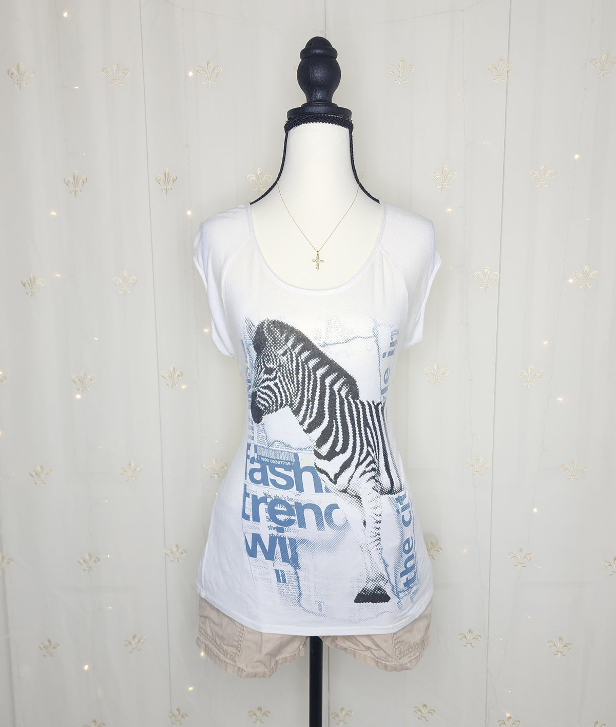 Y2K White Zebra Animal Print Open-Back Top