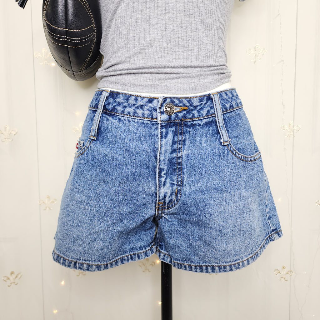 Y2K Low Rise Medium Wash Blue Denim Shorts